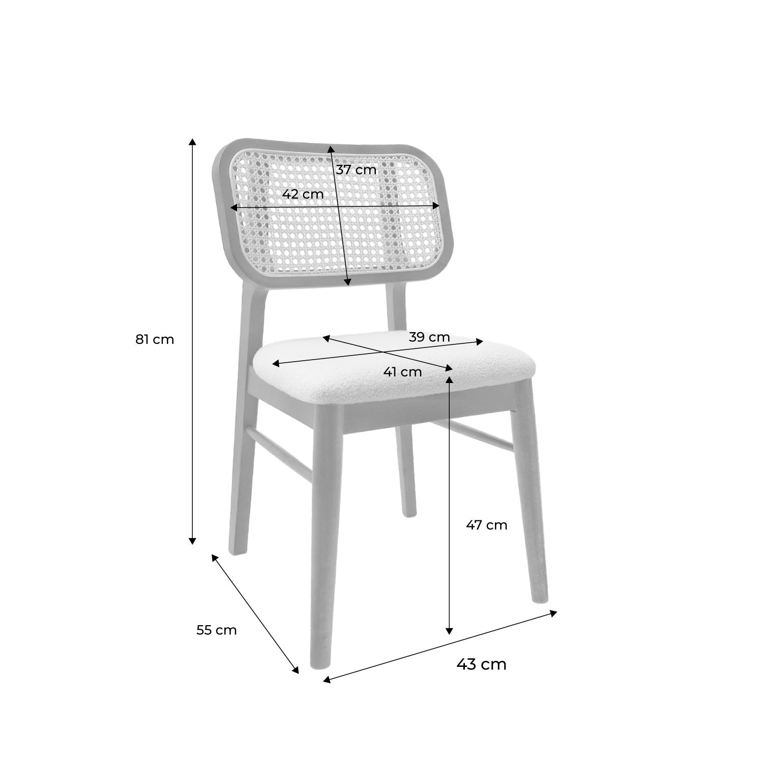 Silla vintage de madera de hévea y borreguito, set de 2, Nogal - 8