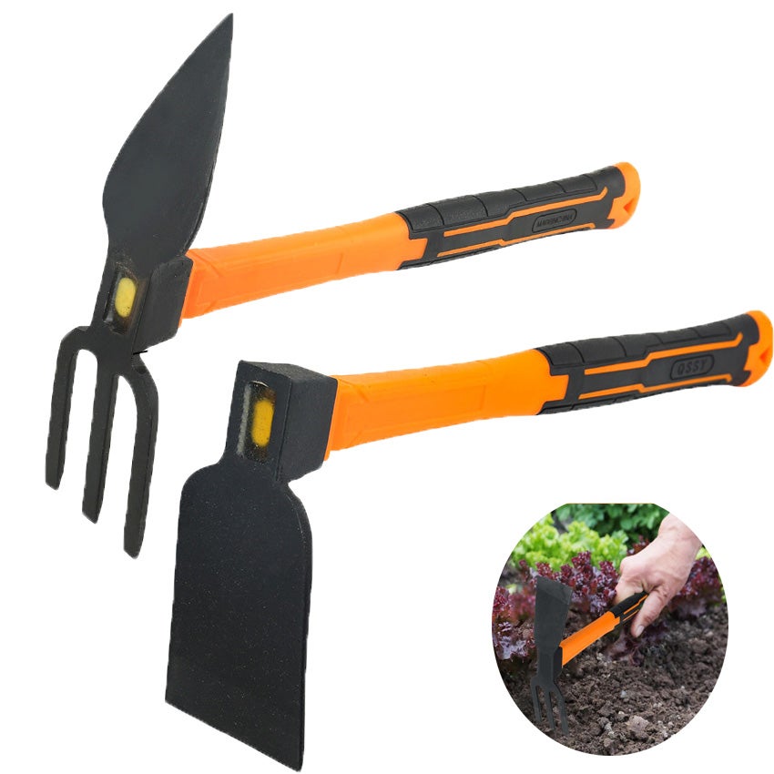 Houe de Jardin avec Râteau, Serfouette Binette Trident de Jardin pour Labourer et Désherber Le Sol, Cultivateur de Jardinage Manuel, Largeur 183cm Réglable