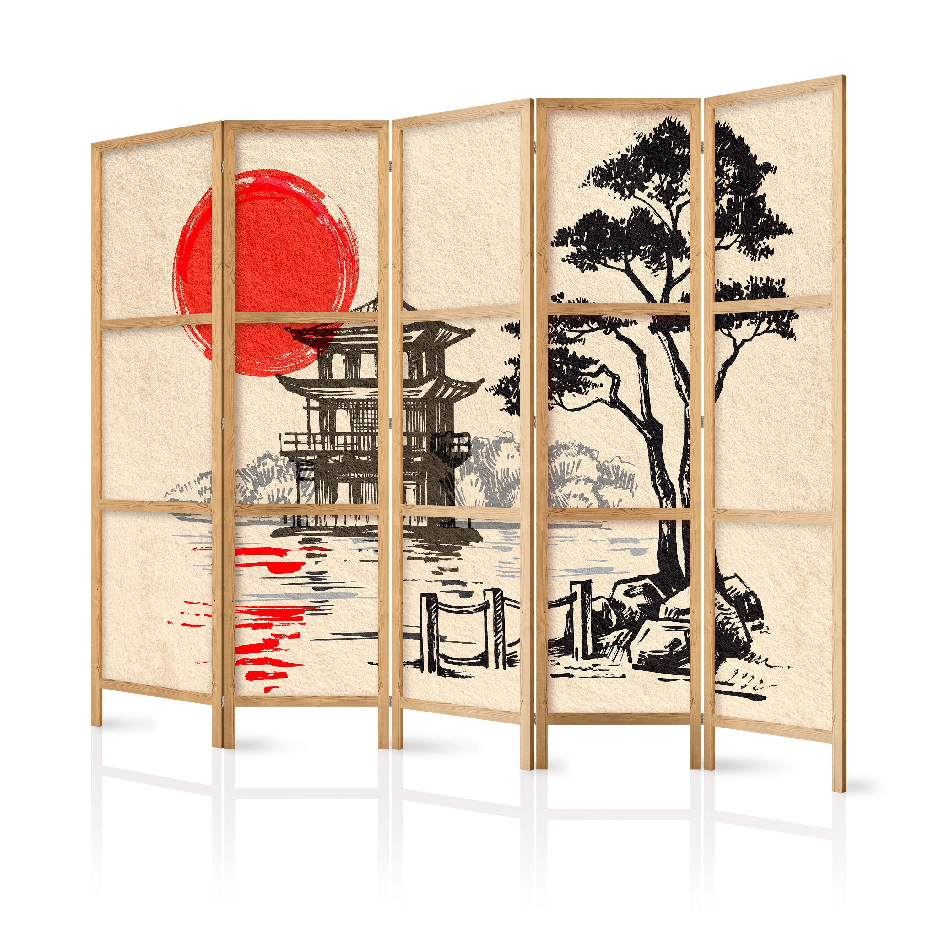 Paravent japonais 5 panneaux séparateur de pièce impression