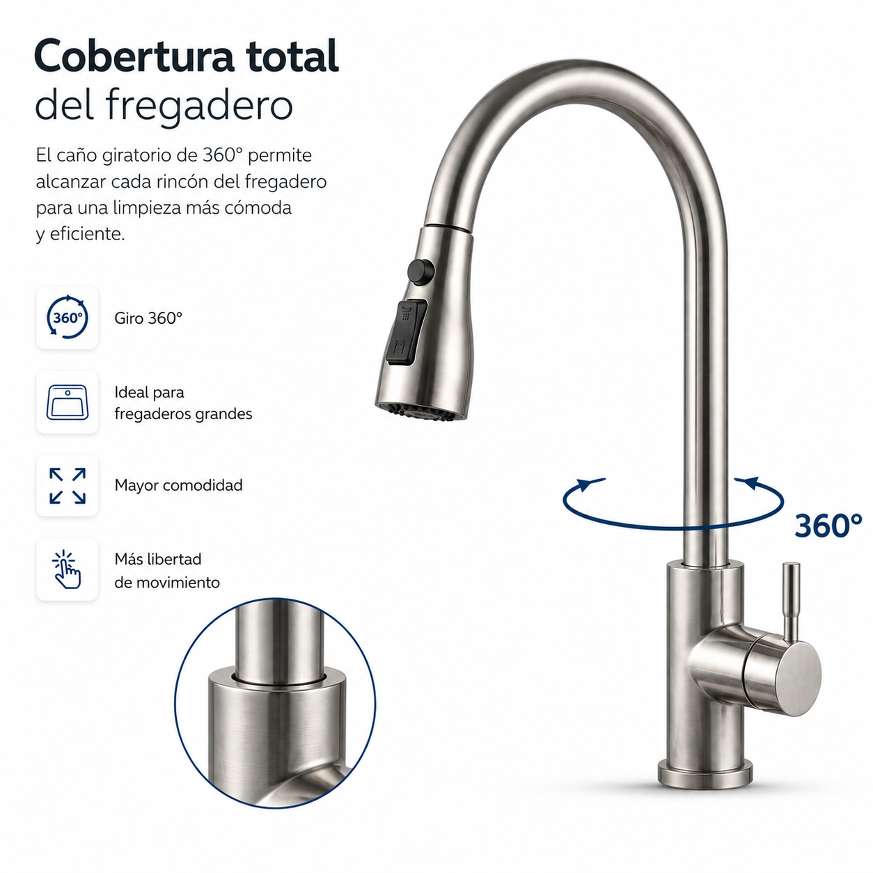 Rubinetto da Cucina Estraibile a 360 Gradi in Acciaio Inox Default Title - 4