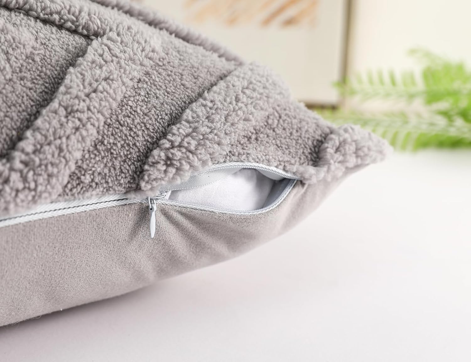 Taies d'oreiller grises - motif à carreaux doux, style bohème - conviennent pour le salon, la chambre, etc. - Lot de 2, 30×50 cm - 5