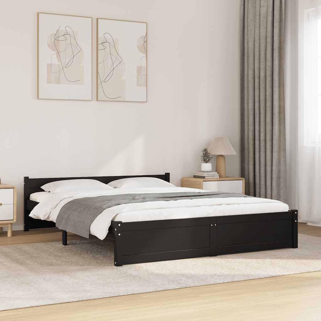 Łóżko Drewniane Czarne Rama Łóżka Ze Stelażem Drewniana Łóżko Do Sypialni Pokoju 135x190 cm