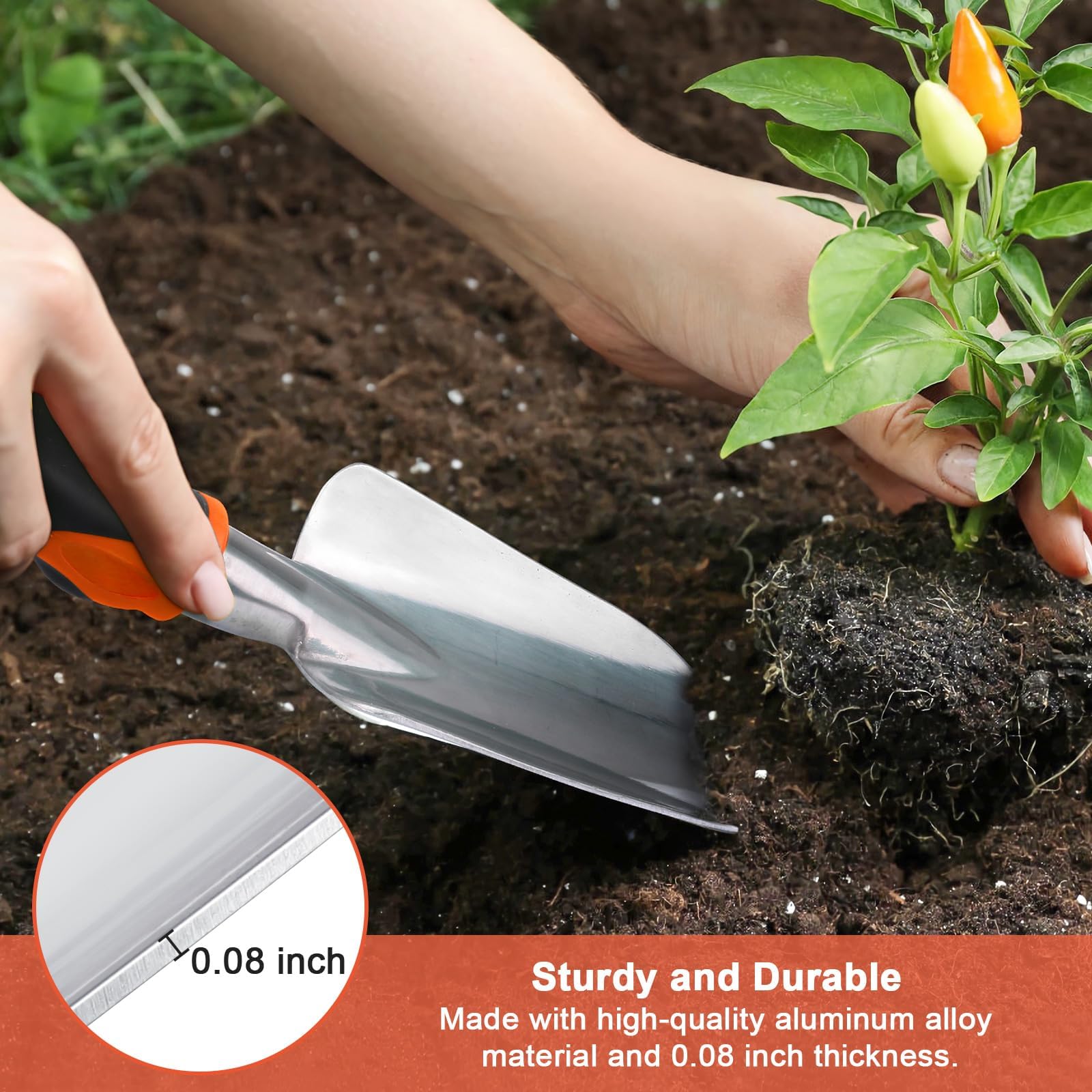 Petite Pelle Jardinage, Outils de Jardinage à Main,Pelle de Jardin avec Poignée Ergonomique Outillage de Jardin pour Plantation,Repiquage,Désherbage - 5