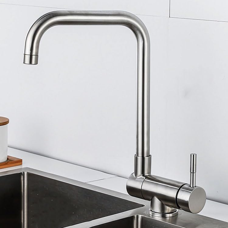 Wyciągana bateria kuchenna ze stali nierdzewnej, bateria składana, bateria do ciepłej i zimnej wody, srebrna z wężem dopływowym wody.