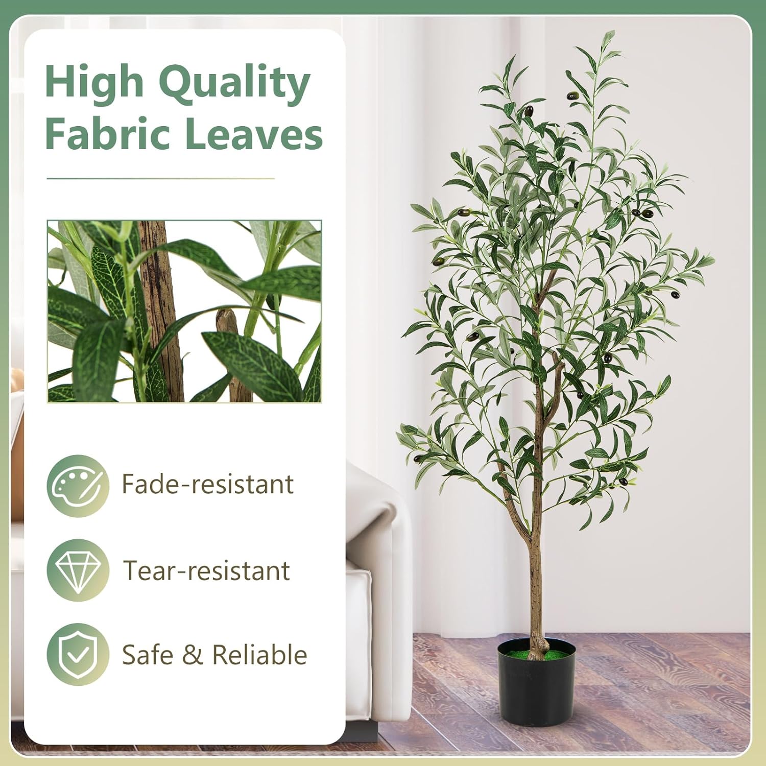 Lot de 1/2 arbres d'olivier artificiels, fausse plante de 130 cm avec feuilles et fruits réalistes, tronc résistant en polyéthylène et base stable - 3