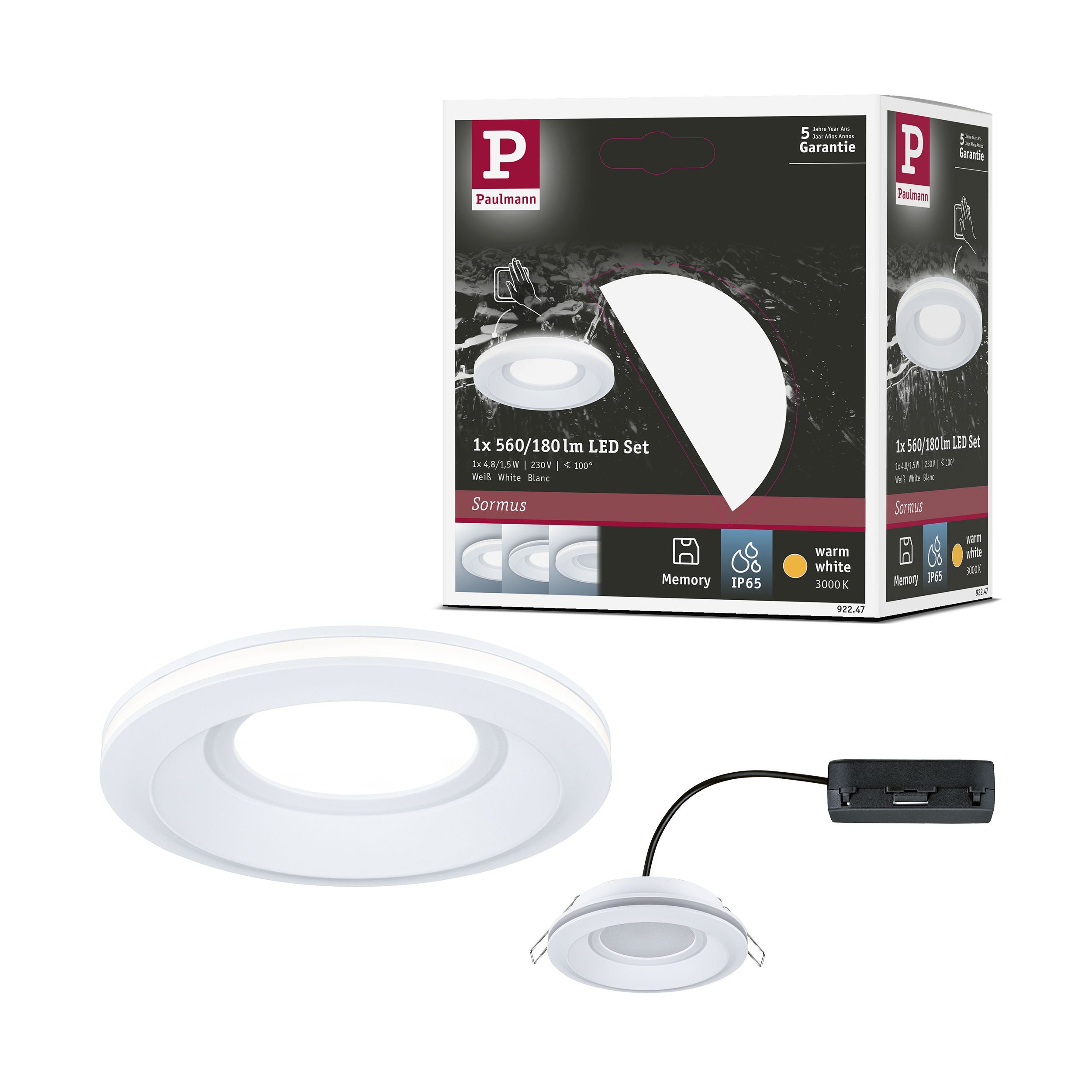 Paulmann  Spot Encastré Led Sormus Luminaire Individuel Ip65 Rond 100 Mm 4,8W / 1,5W 300Lm 230V 3000K Blanc , Leroy Merlin