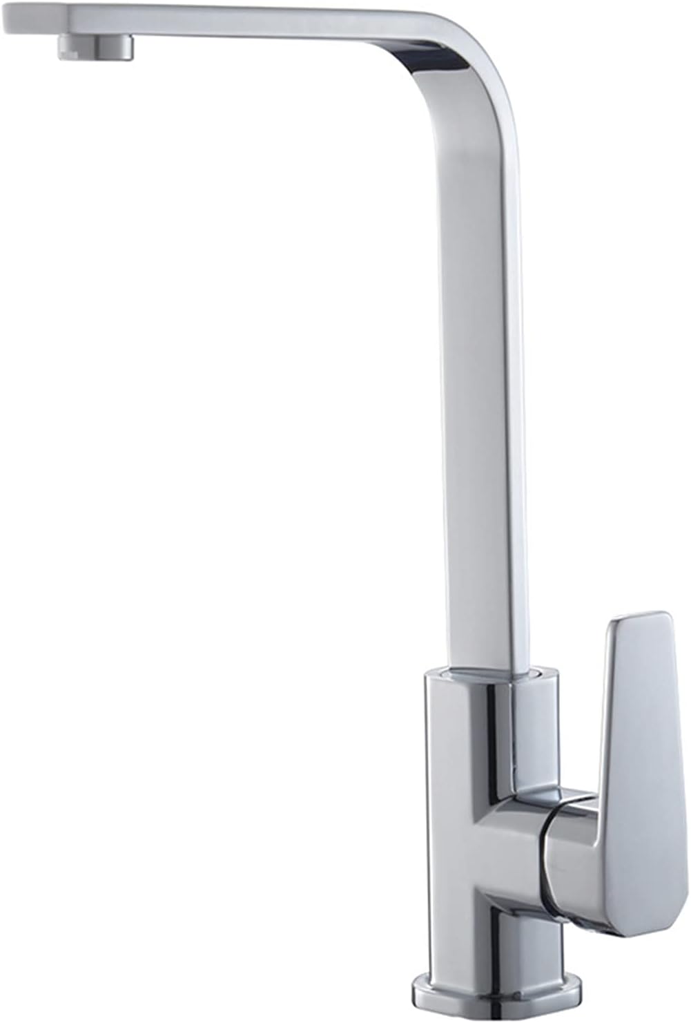 Kwadratowy kran kuchenny, kran kuchenny z ciepłą i zimną wodą, płaska rura z miedzianym dnem, szczotkowane srebro