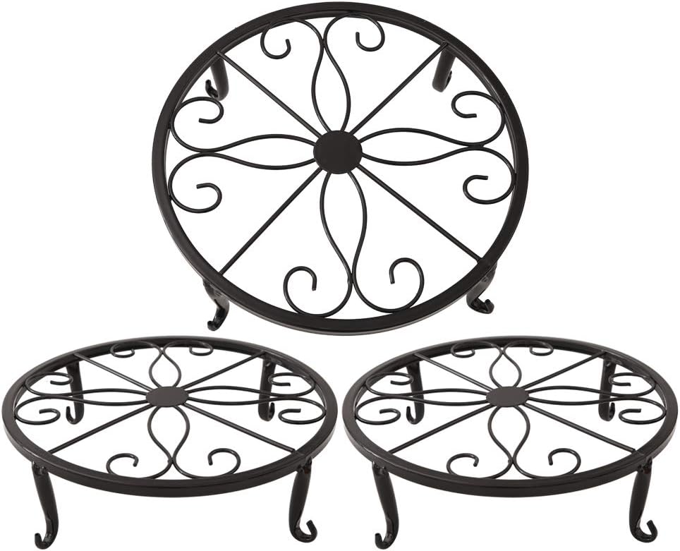Czarny stojak na doniczki 23 x 23 x 11,5 cm, żeliwny stojak na sukulenty, stojak na rośliny w stylu retro do użytku wewnątrz i na zewnątrz, 3 sztuki