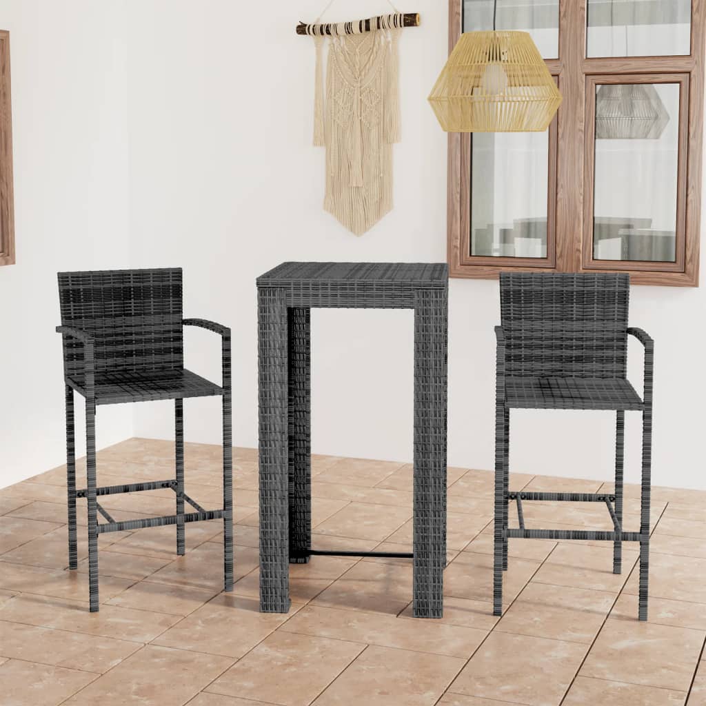 3-cz. zestaw mebli barowych z podłokietnikami, rattan PE, szary vidaXL