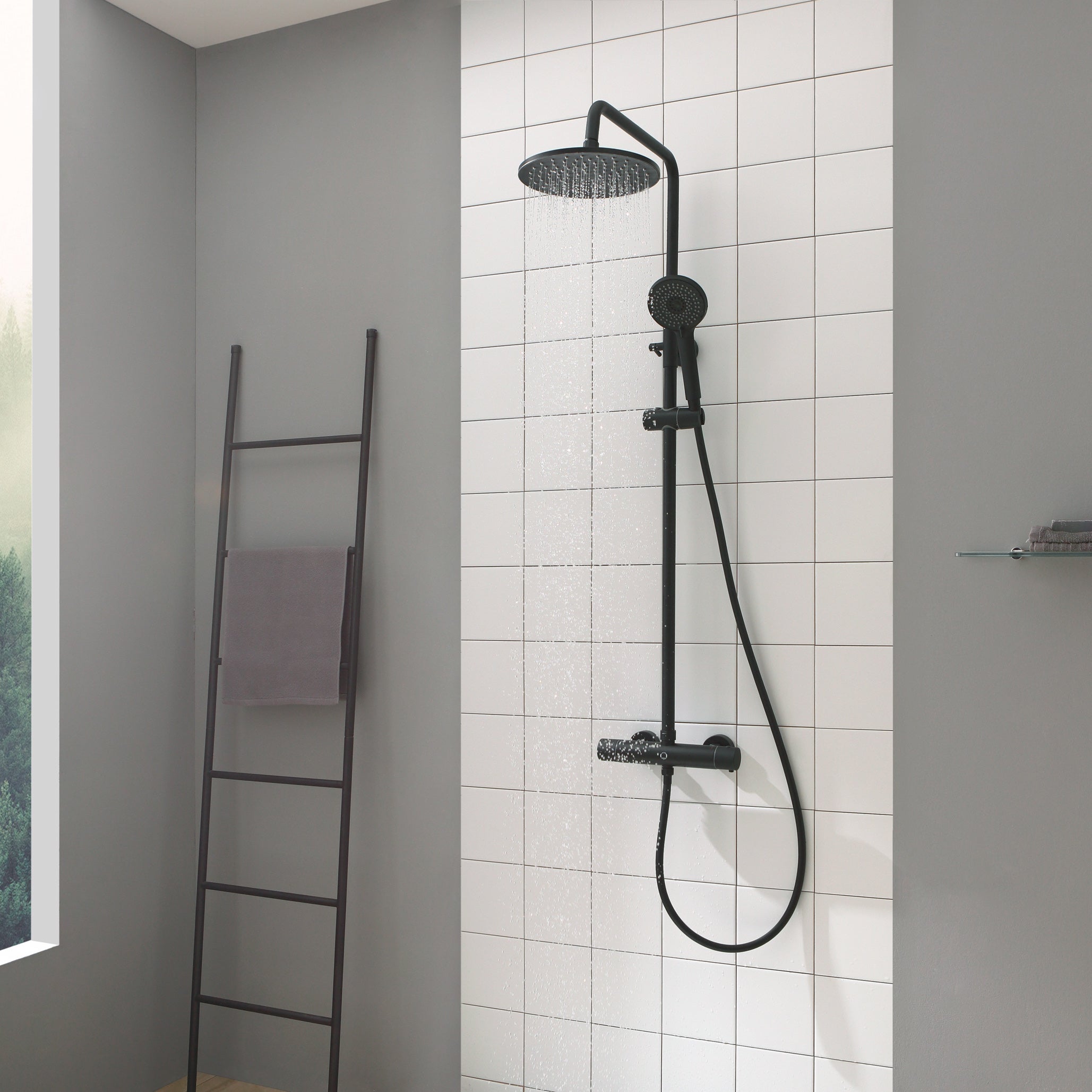 Colonne de douche thermostatique, Cecipa max Pomme 230mm+Douchette 2 jets, Noir,EU Modèle - 8