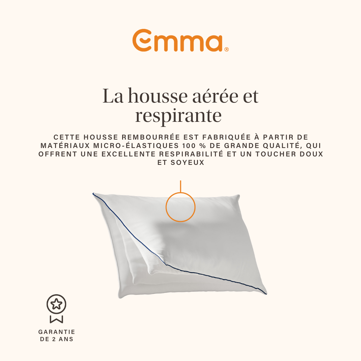 EMMA | Oreiller Emma Original Confort Thermorégulant 60x60 cm | Thermorégulant | Hauteur Adaptable | Hypoallergénique - 3