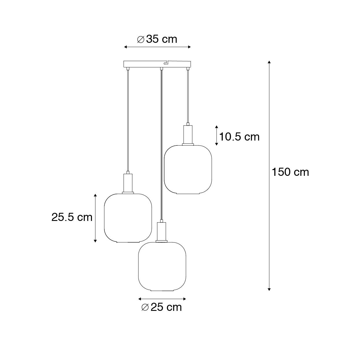 Suspension design noire avec verre doré et fumé 3 lumières - Zuzanna - 3