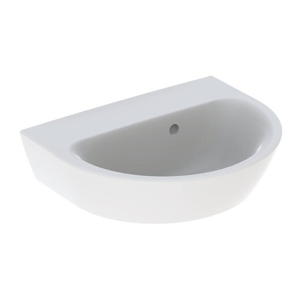 Geberit renova lavabo con enjuague manual, sin agujero para grifo, rebosadero asimétrico, anchura: 45cm, 500.495.01.1, color: blanco