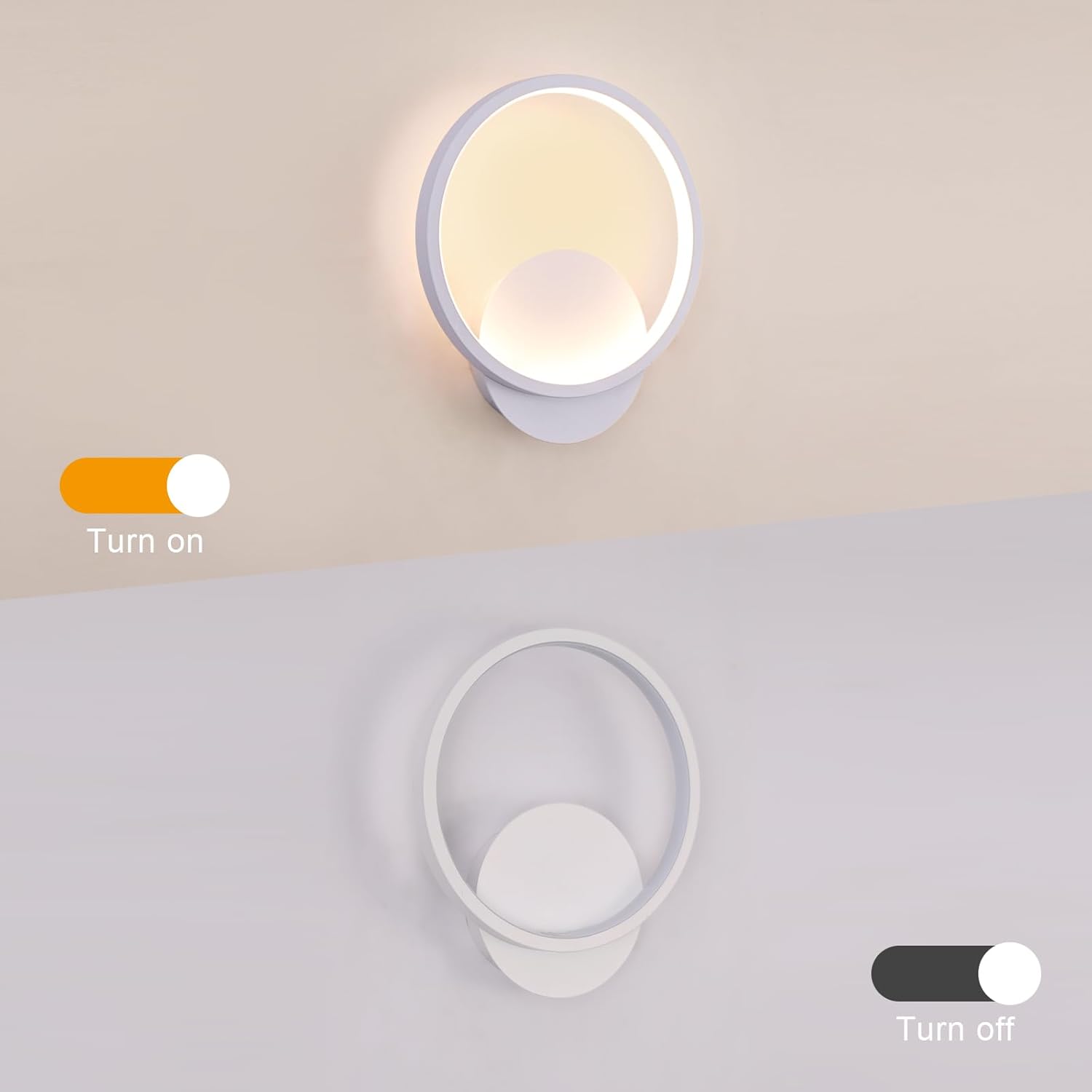 Okrągła lampa ścienna LED do wnętrz 10 W, ciepłe białe światło 3000 K, nowoczesny styl, idealna do sypialni, salonu, na schody i korytarz, kolor biał - 4