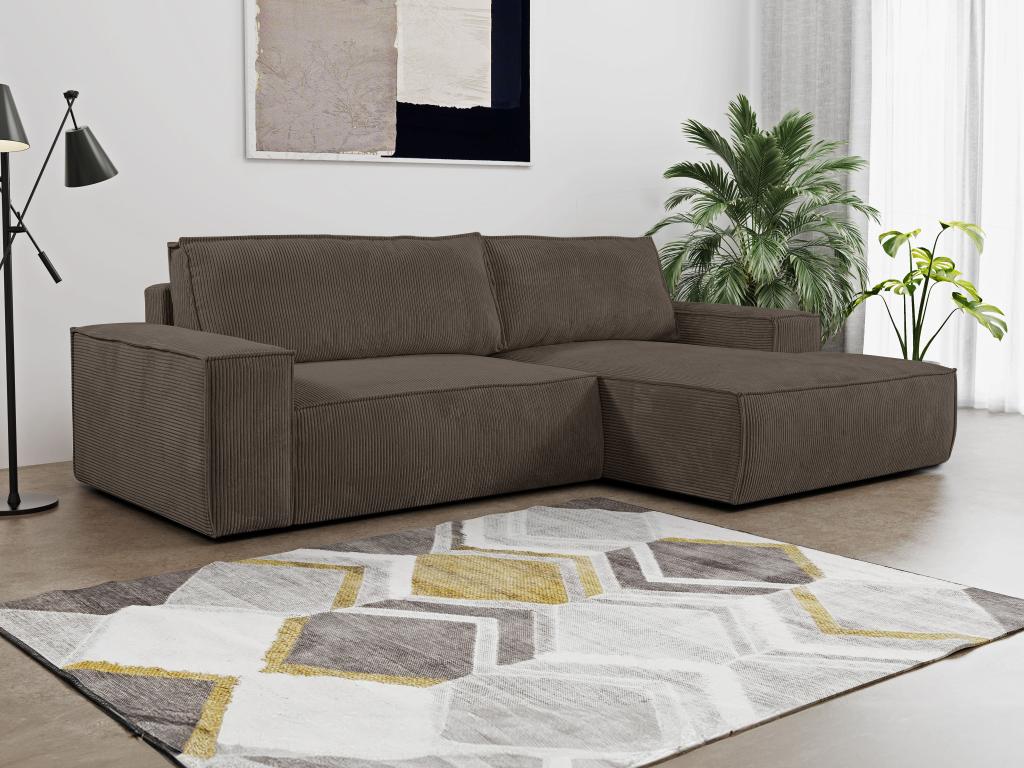 Divano letto angolare in Velluto a coste Marrone Angolo a destra