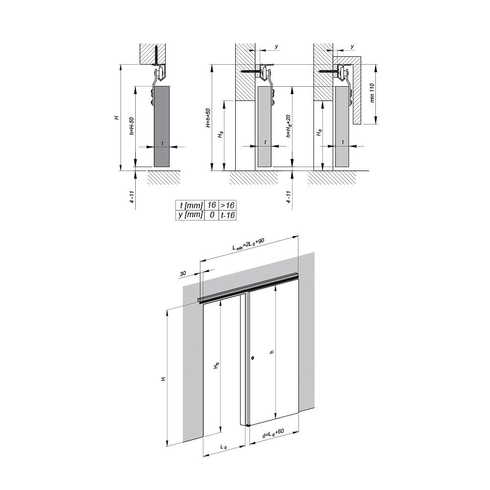 Système coulissant SLID'UP 120 pour 1 porte de placard - rail 1,94 m - 45 kg - 5