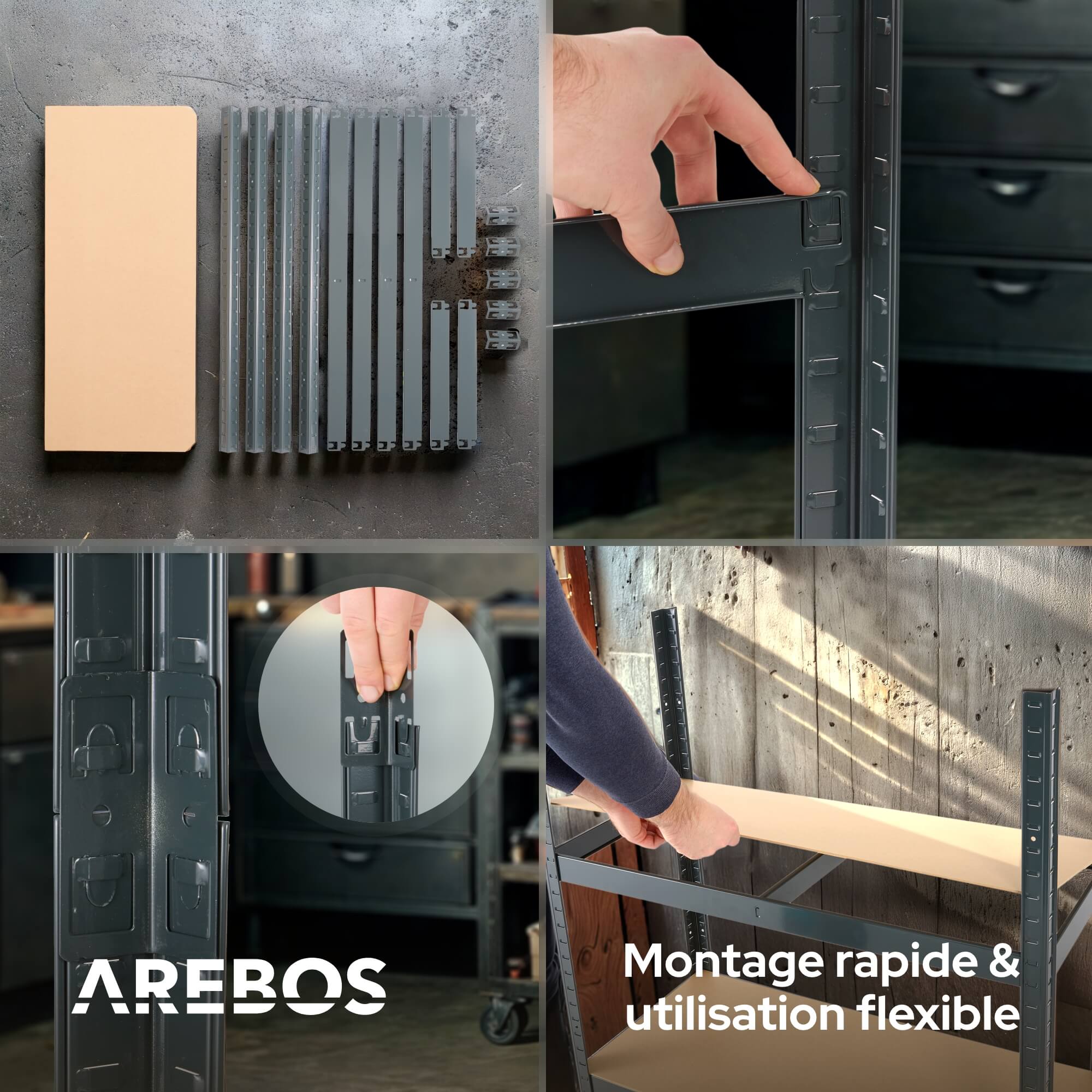 AREBOS Lot de 2 étagères pour charges lourdes - 180 x 90 x 40 cm - Noir - 5 étagères - Étagère d'atelier - Étagère de rangement pour cave - 6