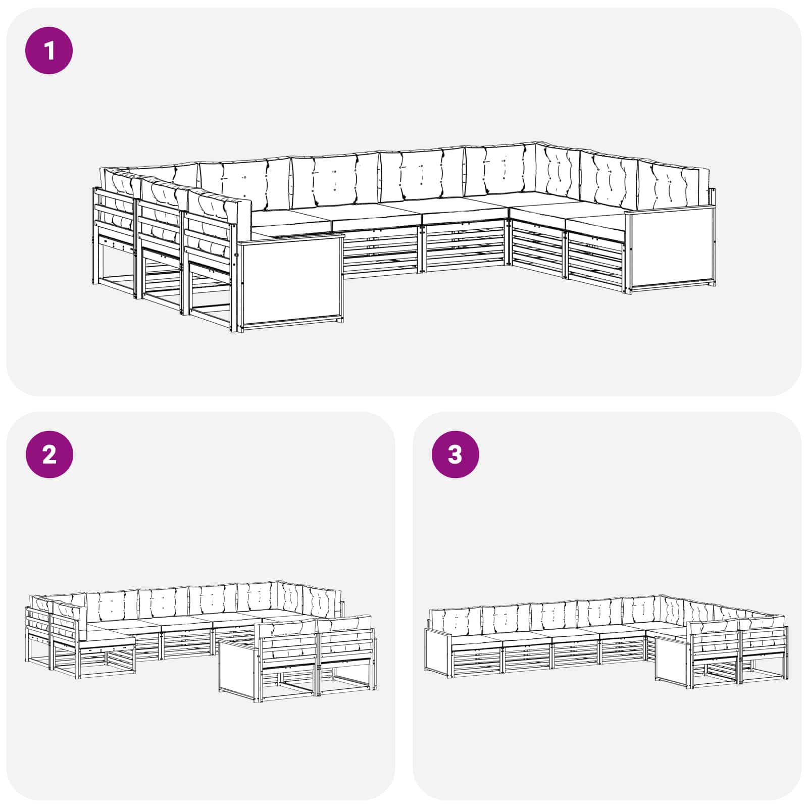 Ensemble de canapés d'extérieur, 9 pièces, naturel et beige, pour la terrasse - 7
