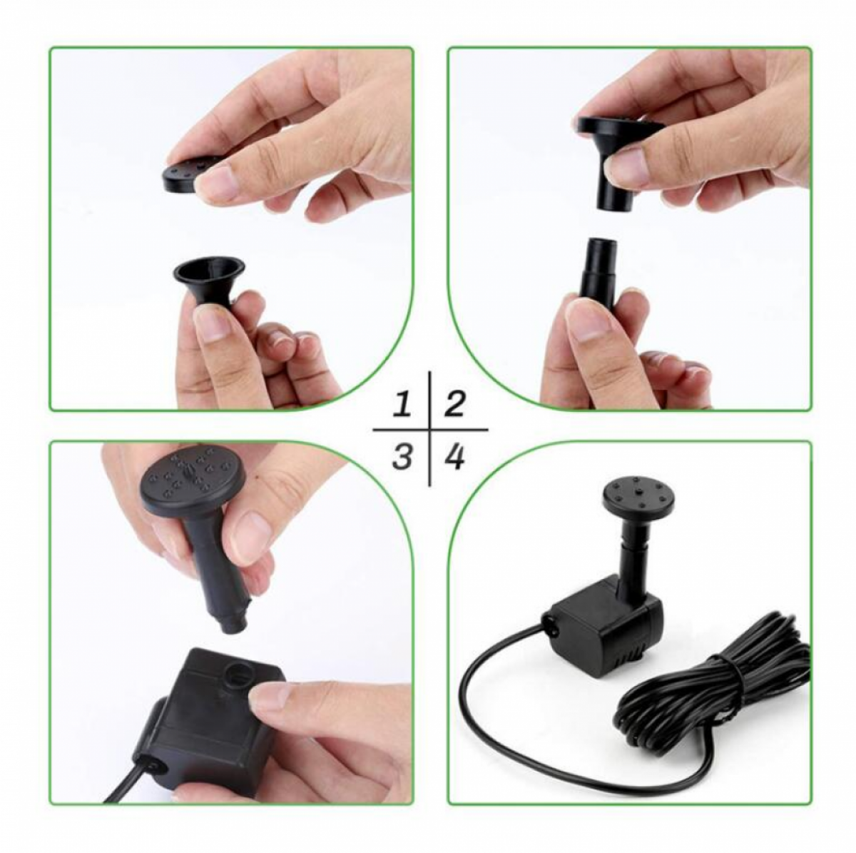 7V 1.2W Pompe Solaire Pour Fontaine, Pompe à Eau Solaire avec 6 Buses Kit de Fontaine Submersible sans Brosse，11*11cm，Longueur de ligne 3m - 5