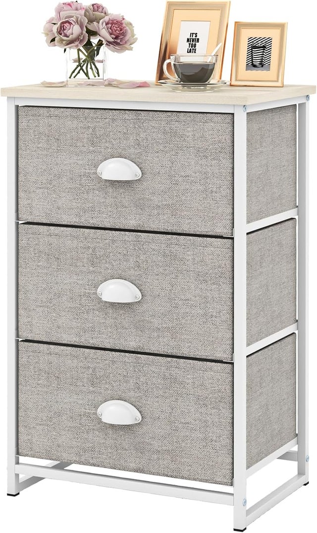 UnbYuro Cassettiera angolare con 8 cassetti, cassetti in tessuto e ripiani aperti per piccoli spazi, camera da letto, ingresso, soggiorno (bianco