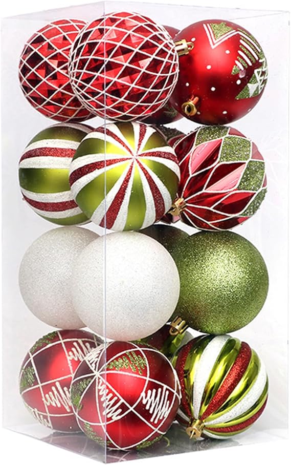 (Rosso e Verde) Decorazioni per Palline di Natale, 16 Pezzi / 3,15 Pollici Decorazioni per Albero di Natale Antiurto Grandi Decorazioni da Appendere p - 3