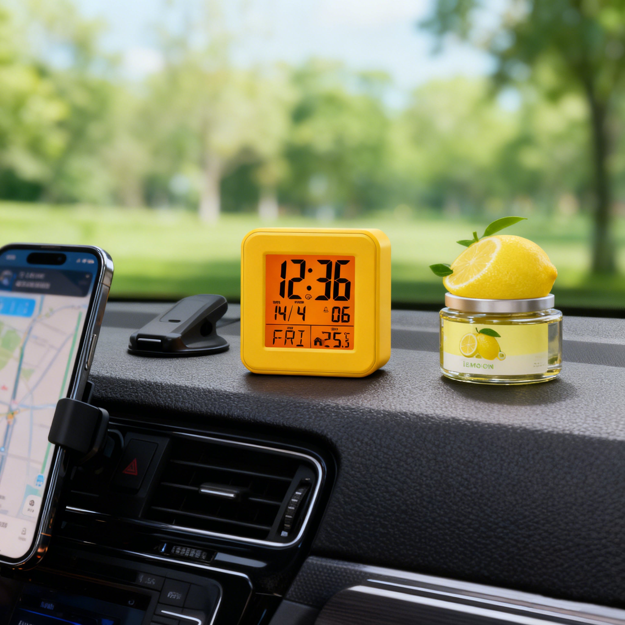 Set 2 orologi digitali radiocontrollati gialli con grande schermo LED, temperatura, data e snooze ideali per casa, ufficio e camere - 4