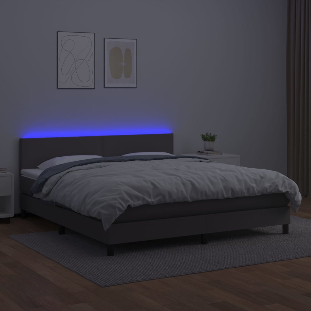 Sommier à lattes de lit avec matelas et LED Gris 160x200 cm vidaXL - 5