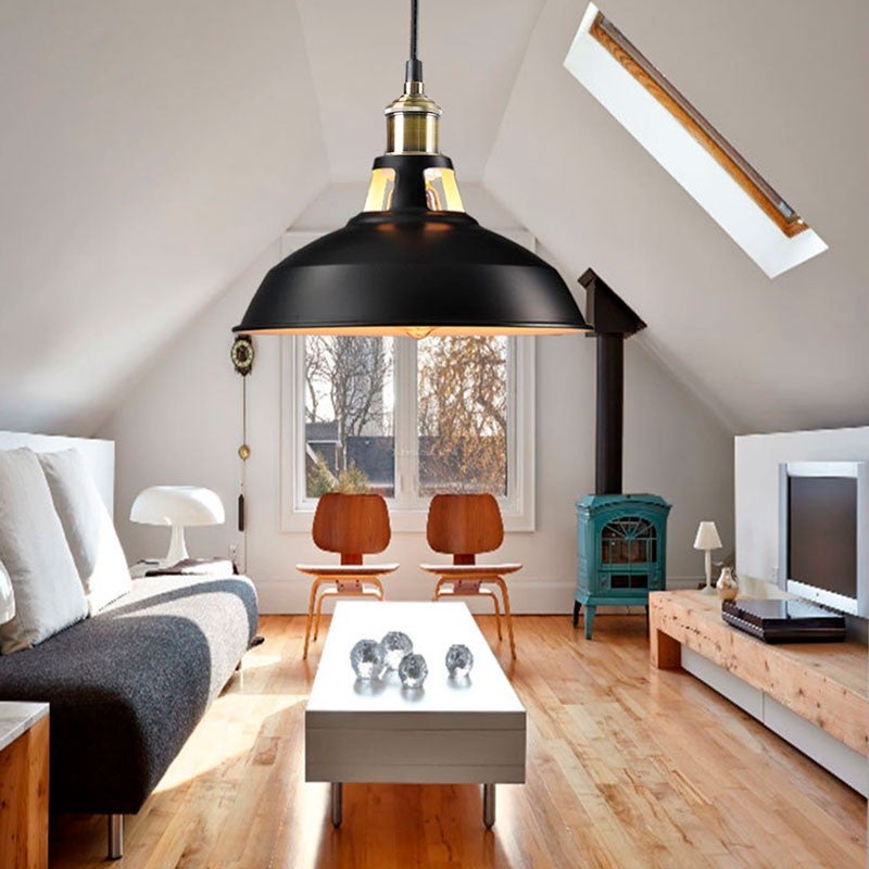 Lampadario Sospeso Retro Industriale Vintage in Metallo Nero E27, Ideale per Sala da Pranzo, Ristorante e Soggiorno - 2