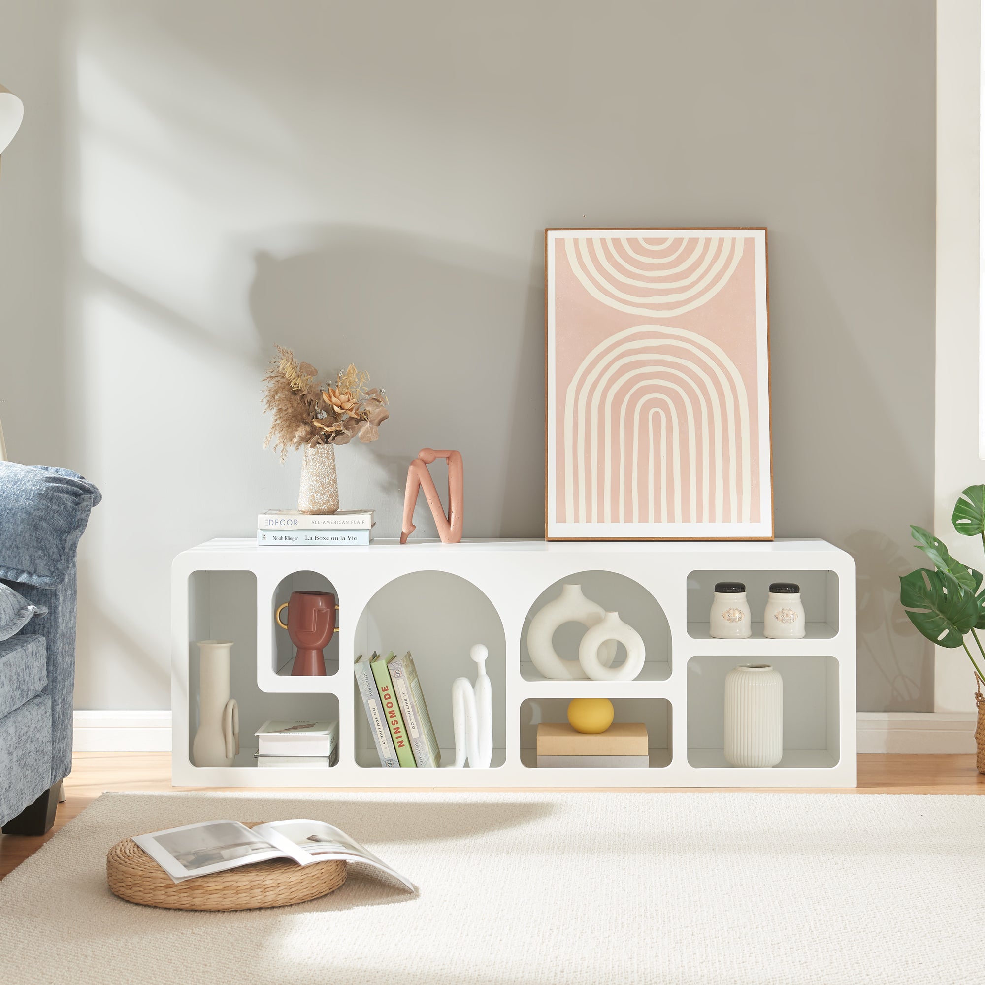 Meuble TV Vågå 140 x 40 x 48 cm blanc [en.casa] - 2