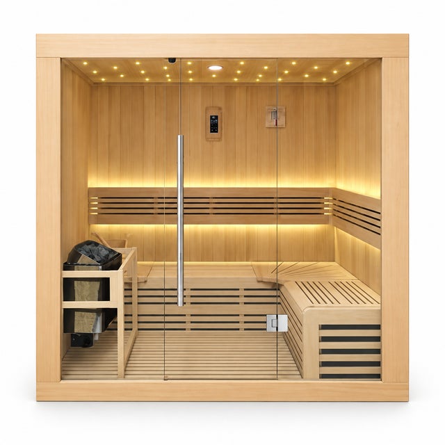 Sauna finlandais d’intérieur KIPPIS XL en hemlock 3 places 196 × 200 × 145cm avec éclairage LED