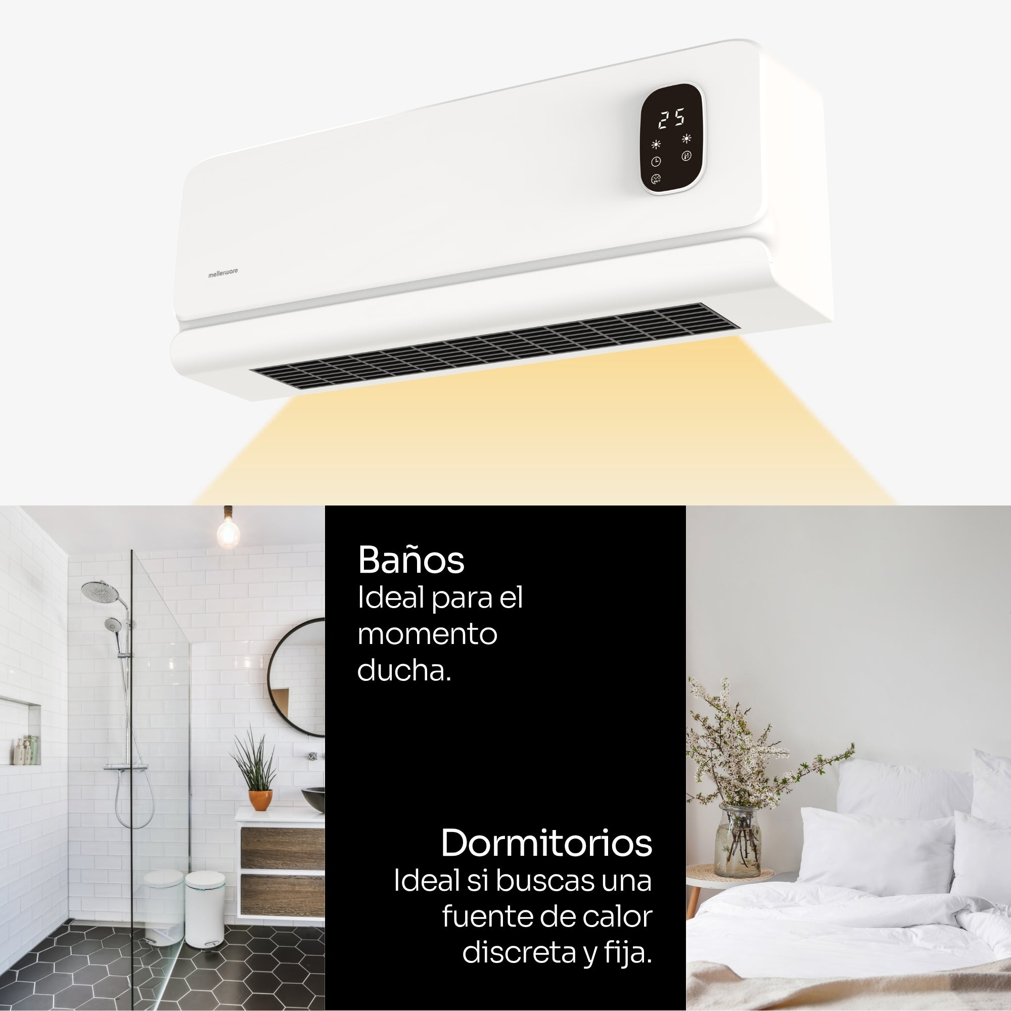 Aquecedor de parede de baixo consumo Mellerware – Homy Wall | Cerâmico | 2000 W | Temporizador | 2 níveis de temperatura | Visor LED | Controle remoto - 7