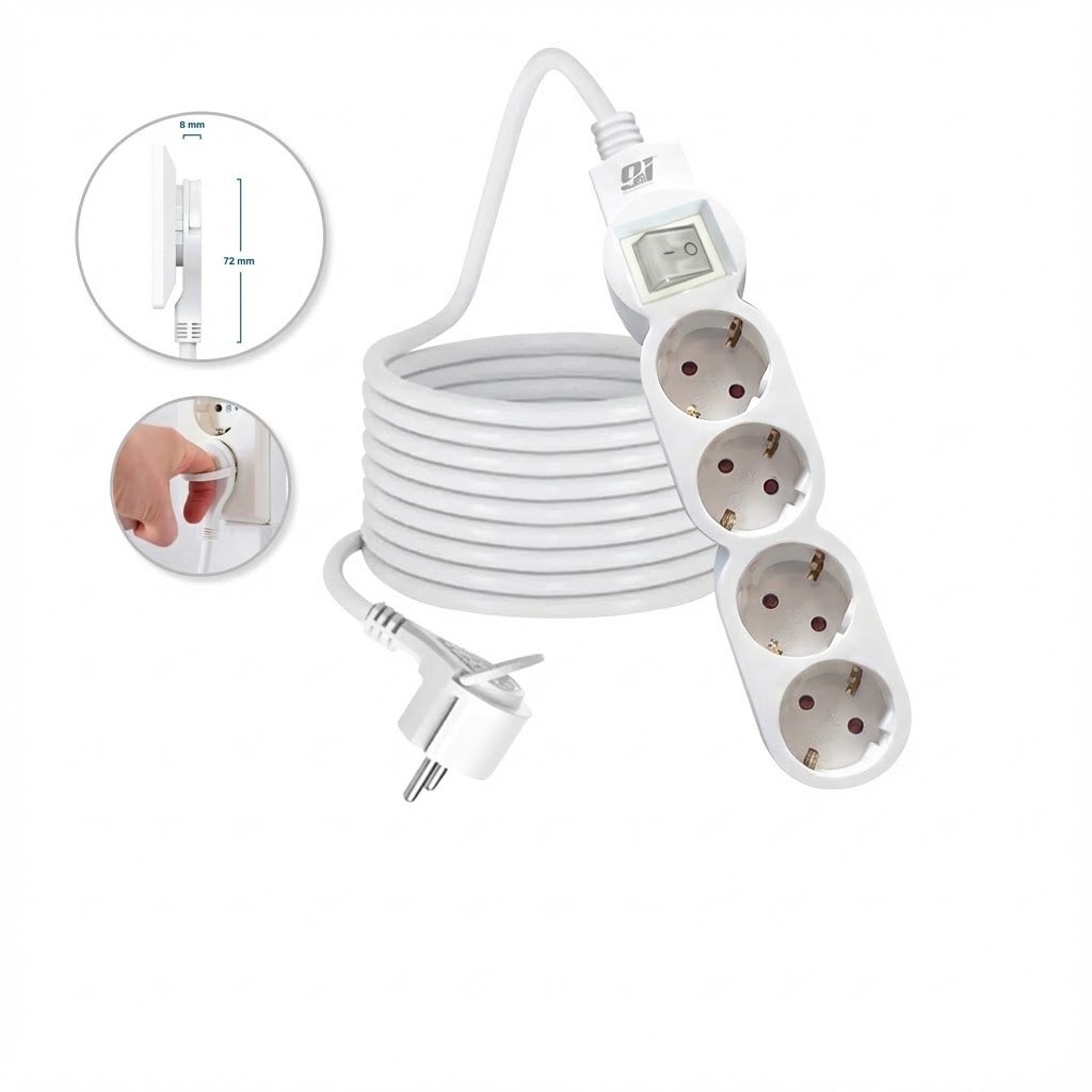 White 6-Socket Power Strip with Switch, 1.5m Cable, Child Protection ...