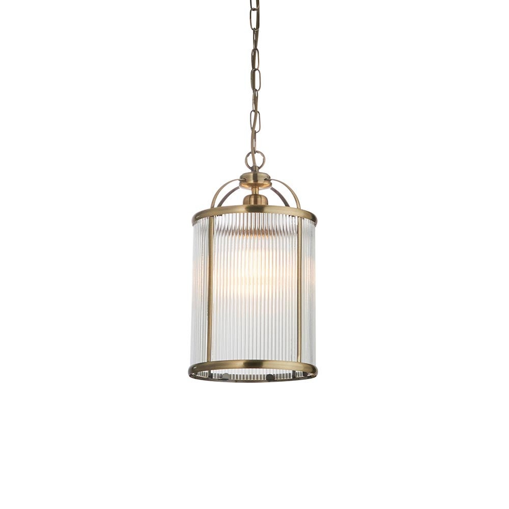 Lampa wisząca LAMBETH RIBBED antyczna mosiężna 1xE27x20W szkło wym:190x20x20cm IP20 Endon