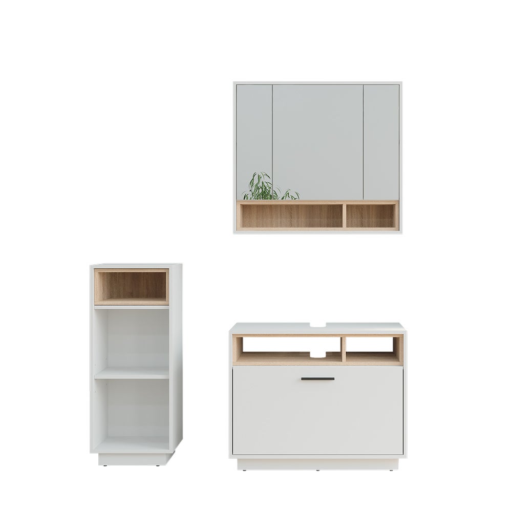 Vicco Zestaw mebli łazienkowych Beatrice, Biały/Sonoma, 3 sztuki z jednostką midi