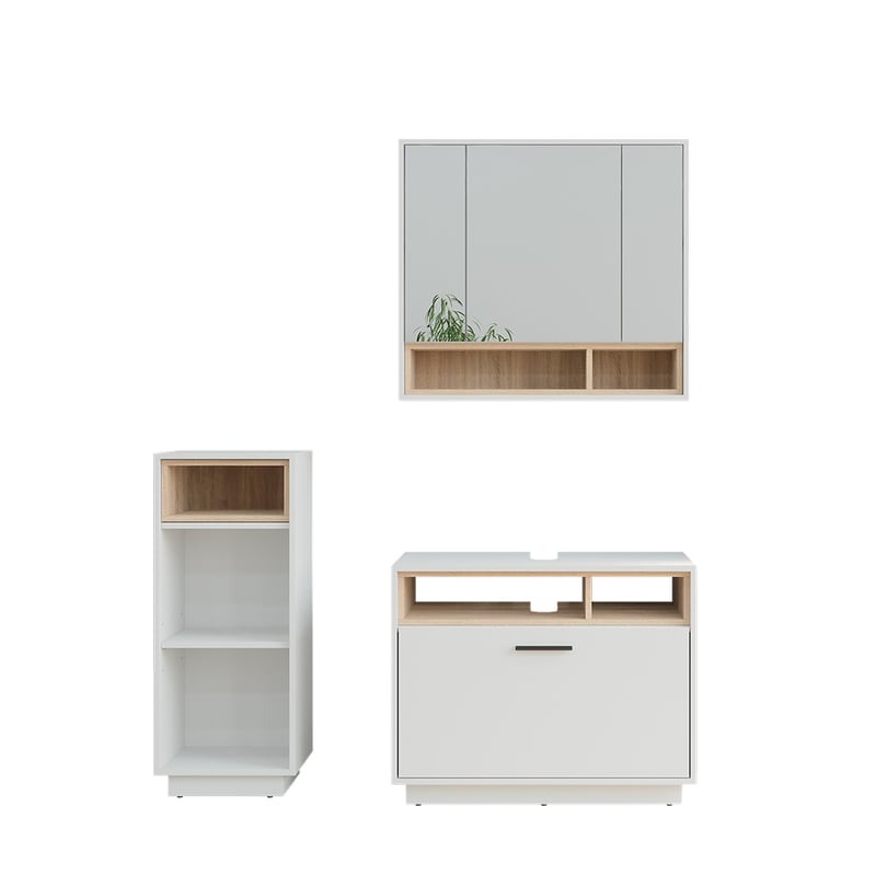 Vicco Zestaw mebli łazienkowych Beatrice, Biały/Sonoma, 3 sztuki z jednostką midi