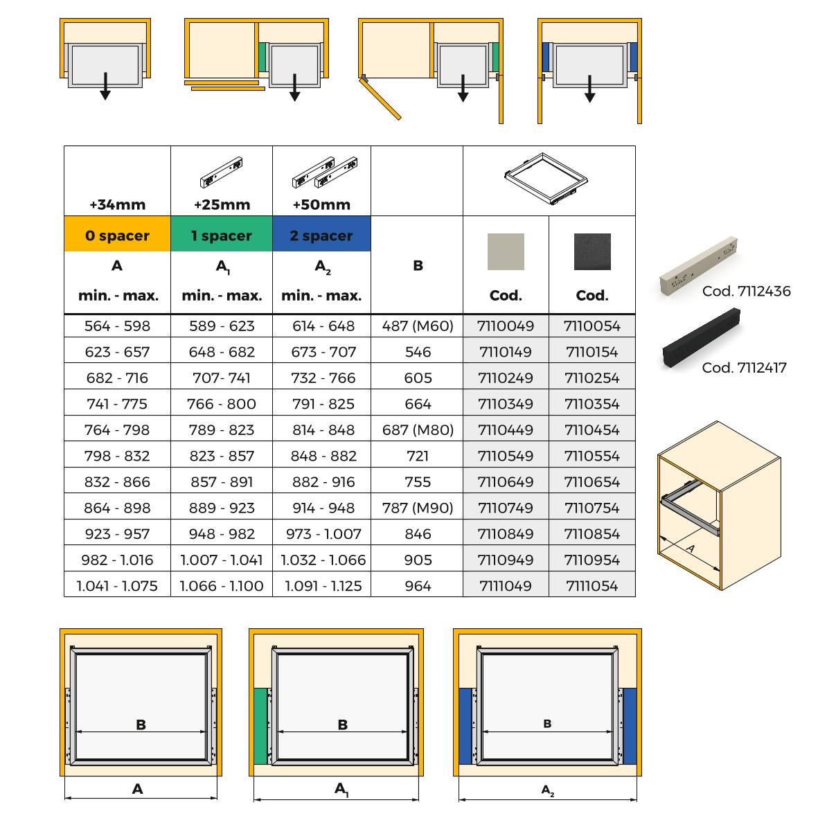 Emuca Rack avec glissières à fermeture douce pour accessoires d'armoire Hack, 682 - 716, Peint gris pierre, 1 lot de 2 unités - 5
