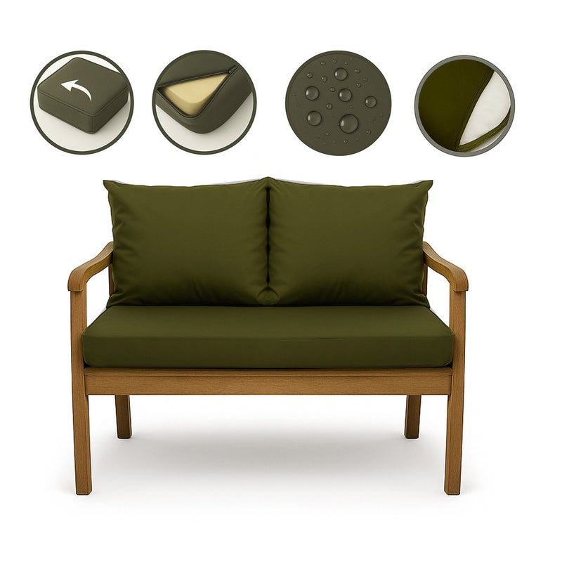 Poduszka ogrodowa na ławkę 120x60x50cm poduszka na meble ogrodowe zielona, poduszka na balkon taras, poducha ogrodowa na huśtawkę