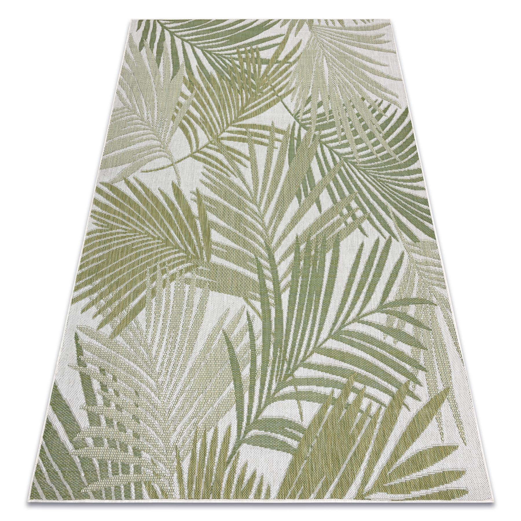 Alfombra sisal sion hojas de palma, tropical 2837 tejido plano ecru / verde 180x270 cm