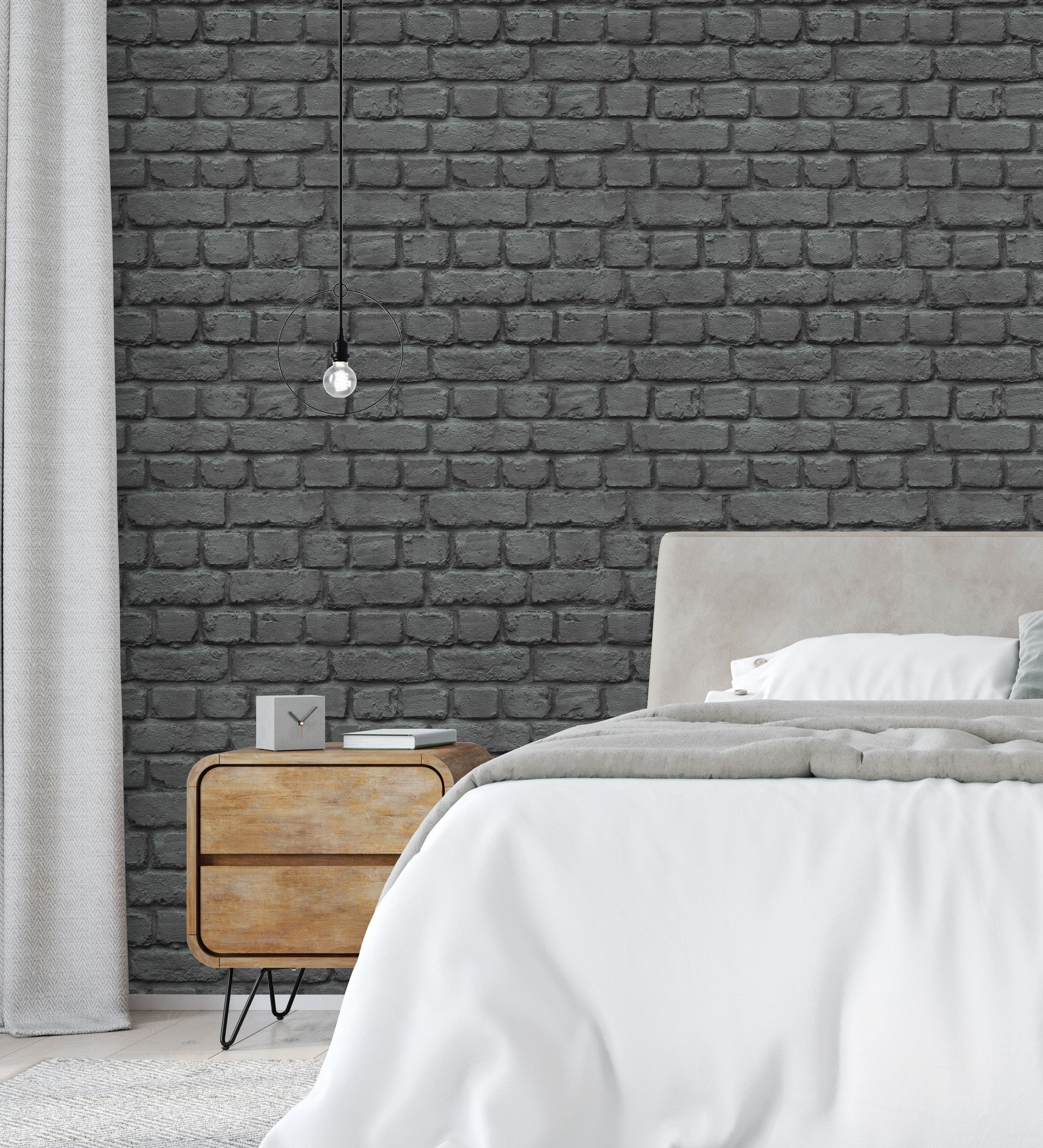 Papel pintado imitación ladrillo gris oscuro y negro industrial con textura - dayton 6225 de gaulan - rollo de 10 m x 0,53 m