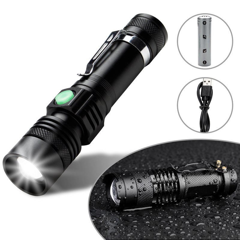 Lampe Torche Rechargeable USB, Zoomable, LED, Avec Batterie 18650 - Idéale Pour Camping Et Randonnée