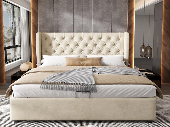 Letto Matrimoniale Imbottito Idraulico 140x200 Cm Con Testiera Regolabile Nero Letto Matrimoniale Imbottito Idraulico 140x200 Cm Con Testiera Regolabile Nero