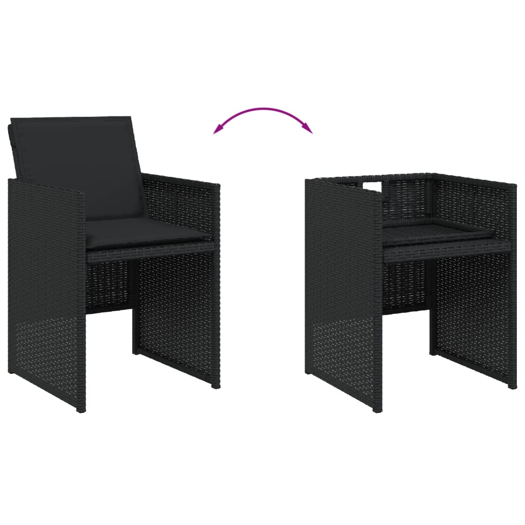 Set de muebles jardín 5 piezas con cojines ratán sintético negro - 6