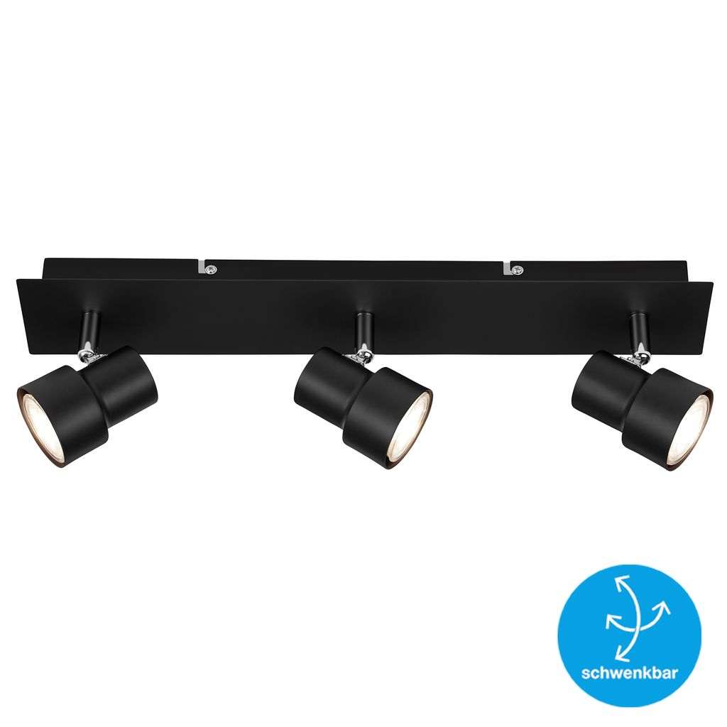 Plafonnier LED Spot BRILONER LEUCHTEN ROCK, 5 W, 460 lm, IP20, noir, métal, incl., 3x GU10, 45 x 8 x 12 cm - 3