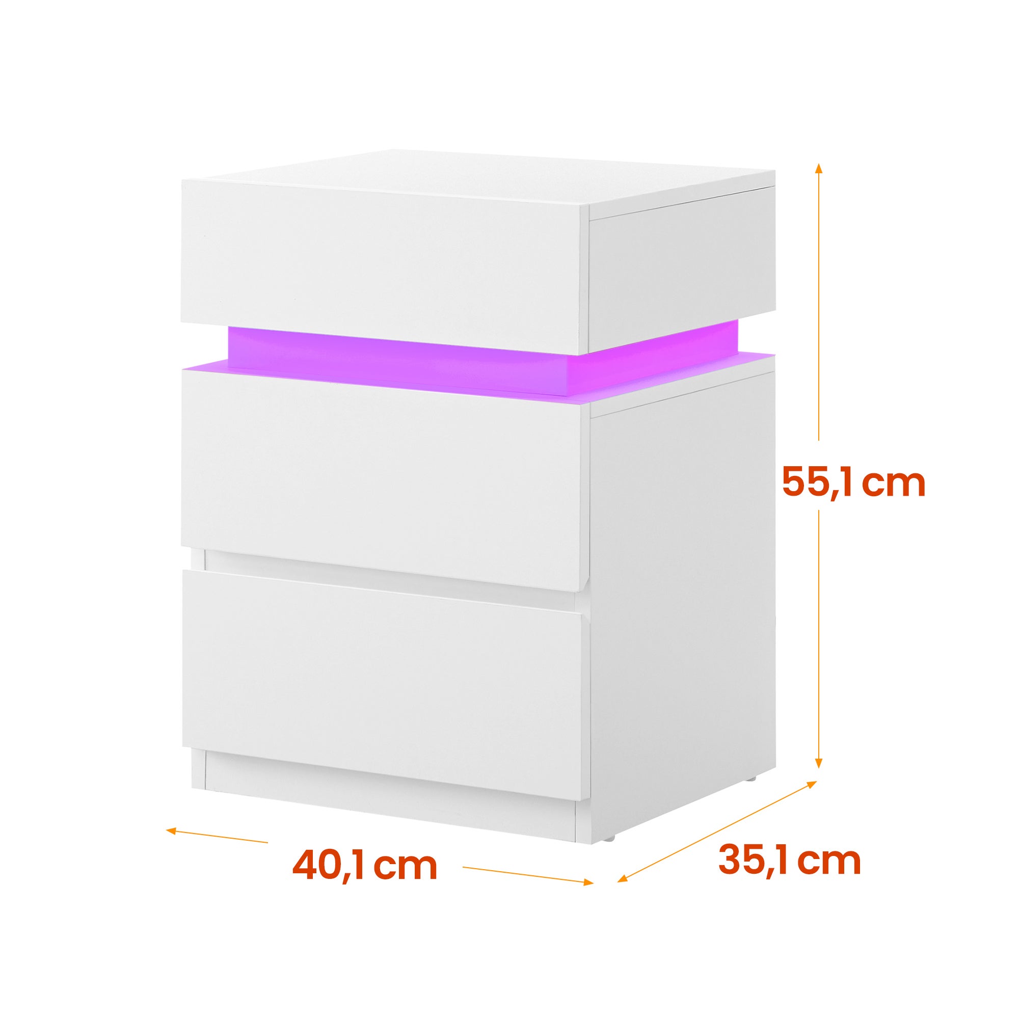 Table de Chevet avec Éclairage LED, Lot de 2, avec 3 Tiroirs, pour Chambre, Moderne, 35,1 x 40,1 x 55,1 cm, Blanc - 5