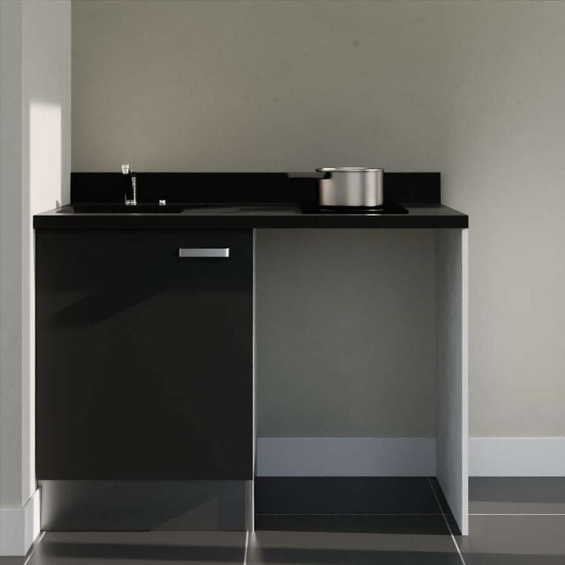 Kitchenette K08L - 120 cm a Noir - Nero - Plan monobloc quartz évier à gauche - 4