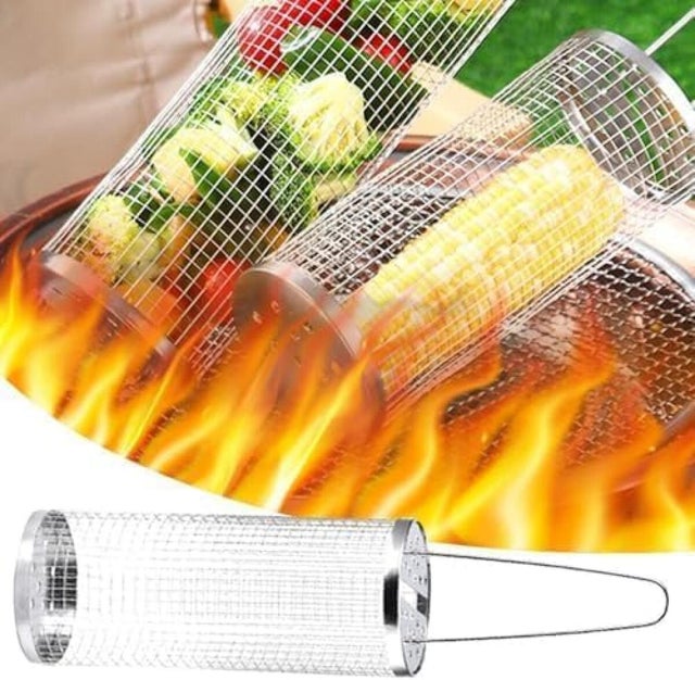 Obrotowy kosz do grilla, grill ze stali nierdzewnej, przenośny grill kempingowy