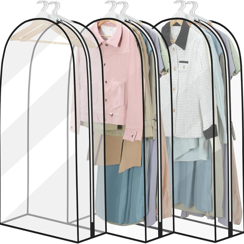 Zestaw 3 przezroczystych i wodoodpornych pokrowców na ubrania 60 x 102 cm Pokrowiec na ubrania wiszące z zamkiem błyskawicznym, przeciwkurzowy, wodood