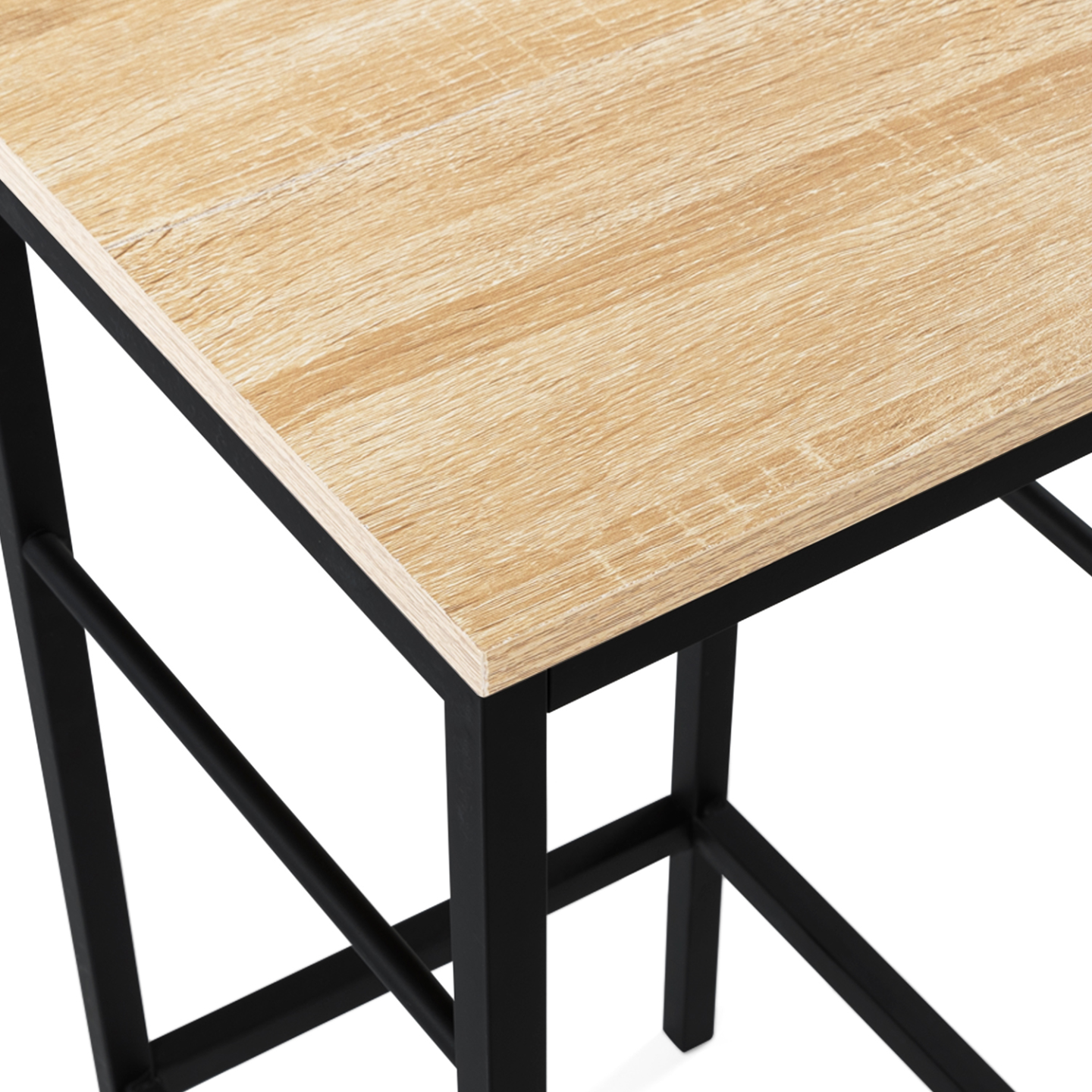 Ensemble ilot central 110 cm bois noir et imitation hêtre et 4 tabourets design industriel - 4