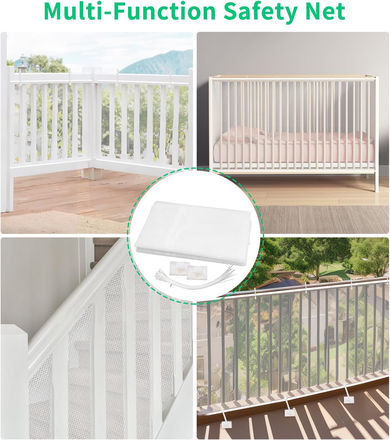 Red de seguridad infantil, red de seguridad para escaleras, balcones y vallas, barrera de seguridad infantil de 300 x 90 cm, color blanco - 5