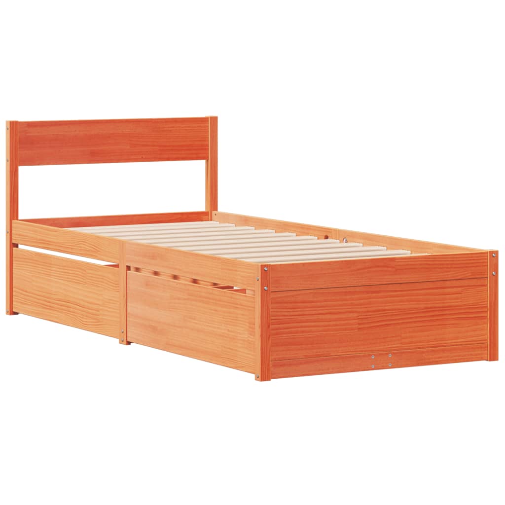 Lit avec tiroirs et matelas, bois massif de pin, cire marron, pour la chambre, 100 × 200 cm - 7